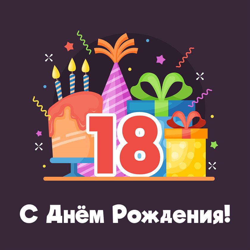 Красивая открытка для Открытки с Днем Рождения 18 лет парню/девушке